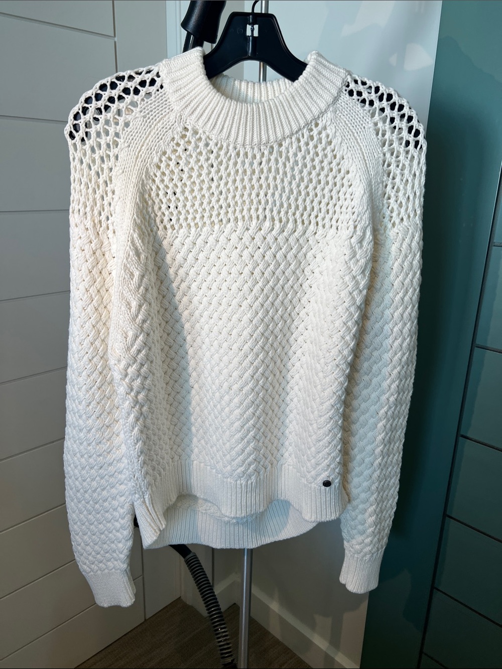Ted Baker Cream Open-Knit Crewneck Sweater